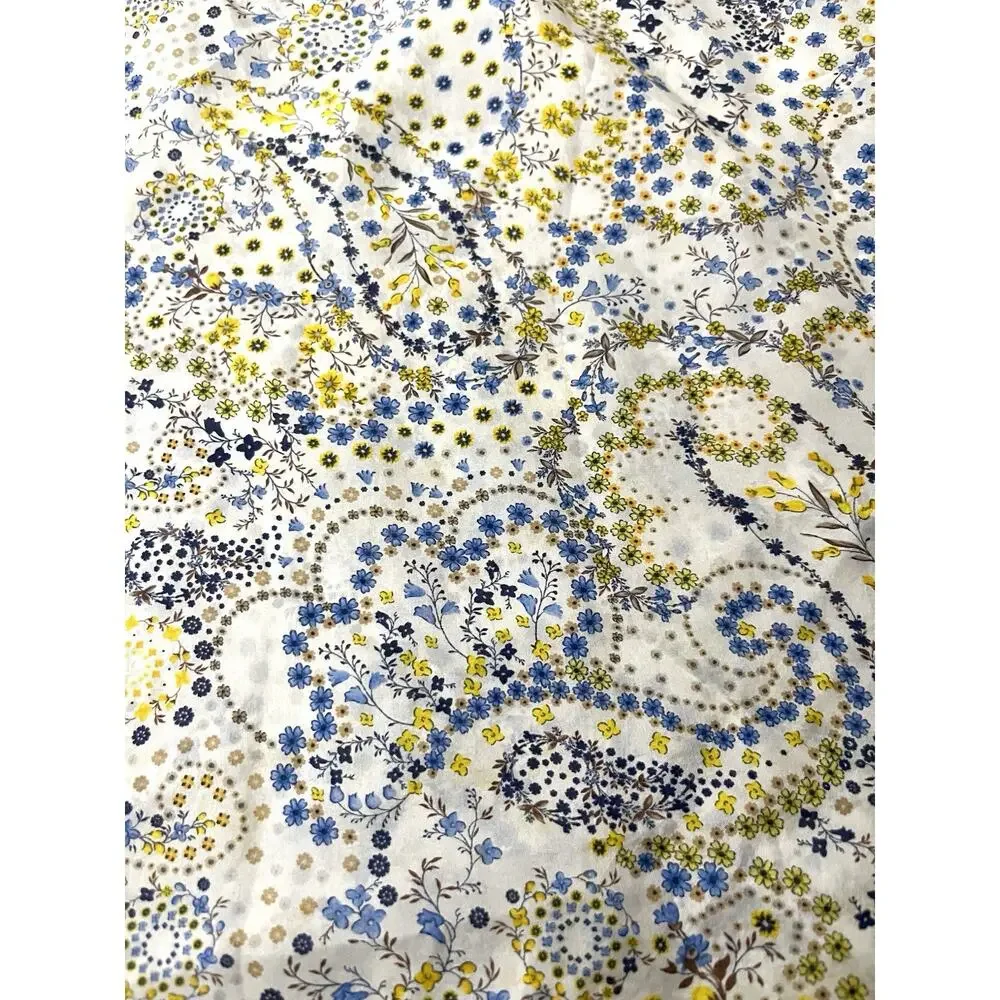 Massimo Dutti Sz US6 Blouse Yellow Blue Paisley Floral Resort Portugal Made Boho